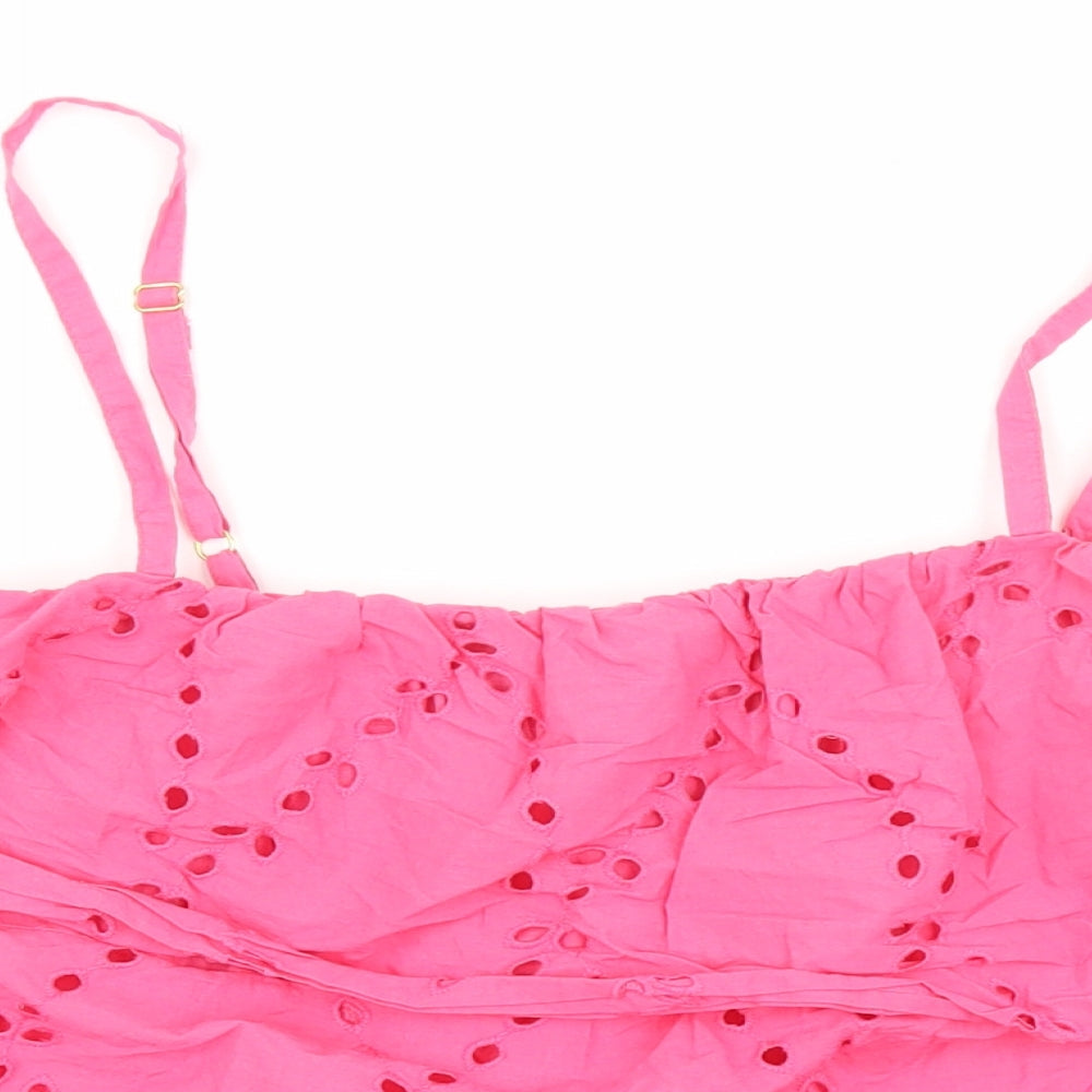 F&F Womens Orange Geometric Cotton Cropped Tank Size 14 Square Neck