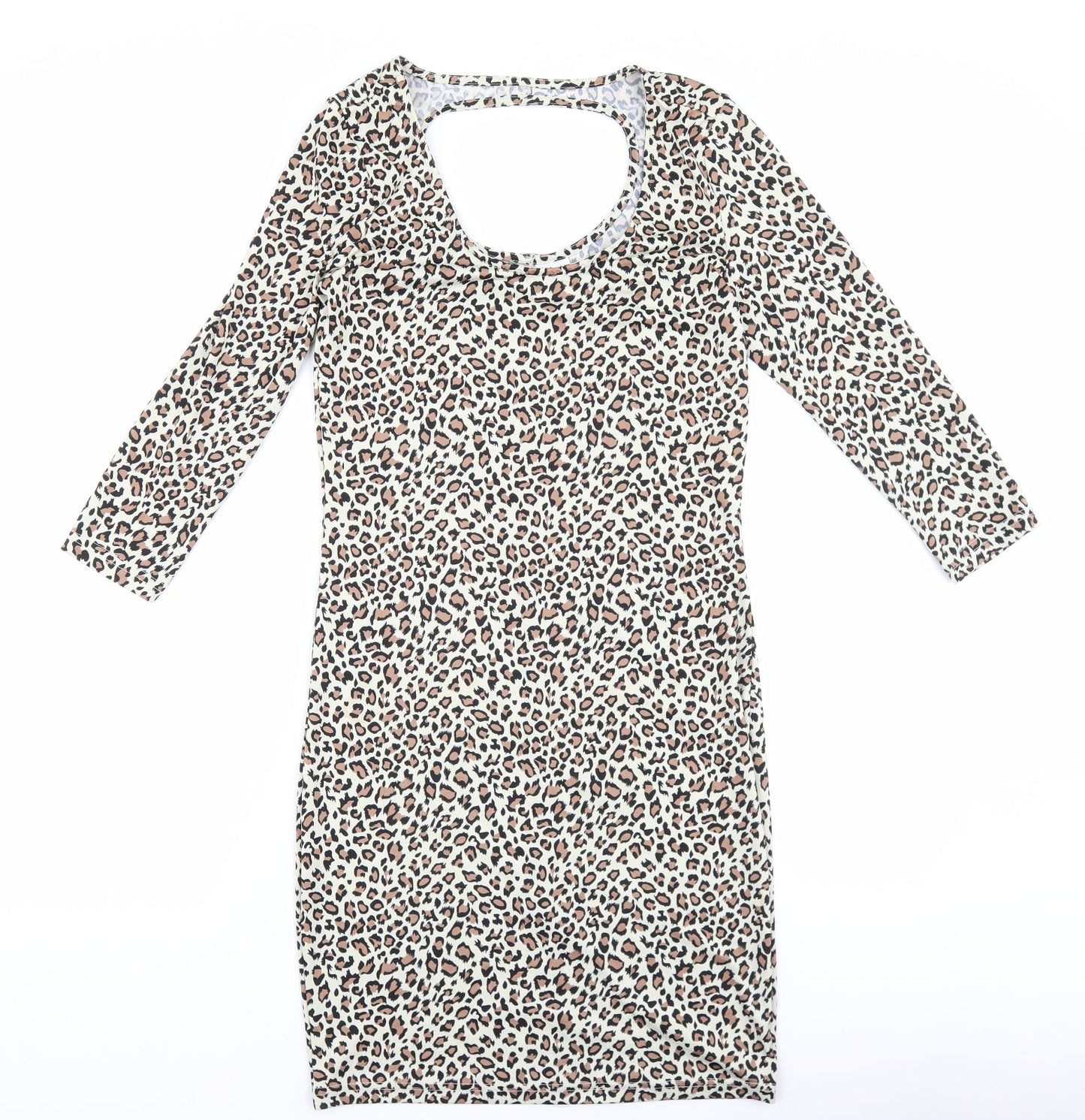VERO MODA Womens Brown Animal Print Viscose Bodycon Size S Scoop Neck Pullover - Leopard print