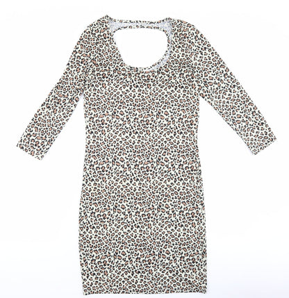 VERO MODA Womens Brown Animal Print Viscose Bodycon Size S Scoop Neck Pullover - Leopard print