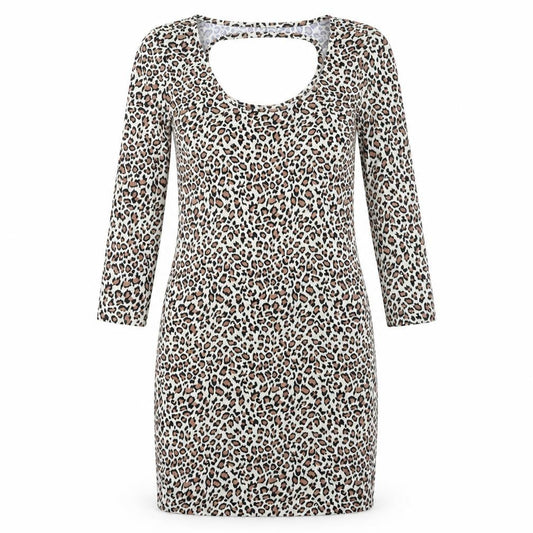 VERO MODA Womens Brown Animal Print Viscose Bodycon Size S Scoop Neck Pullover - Leopard print