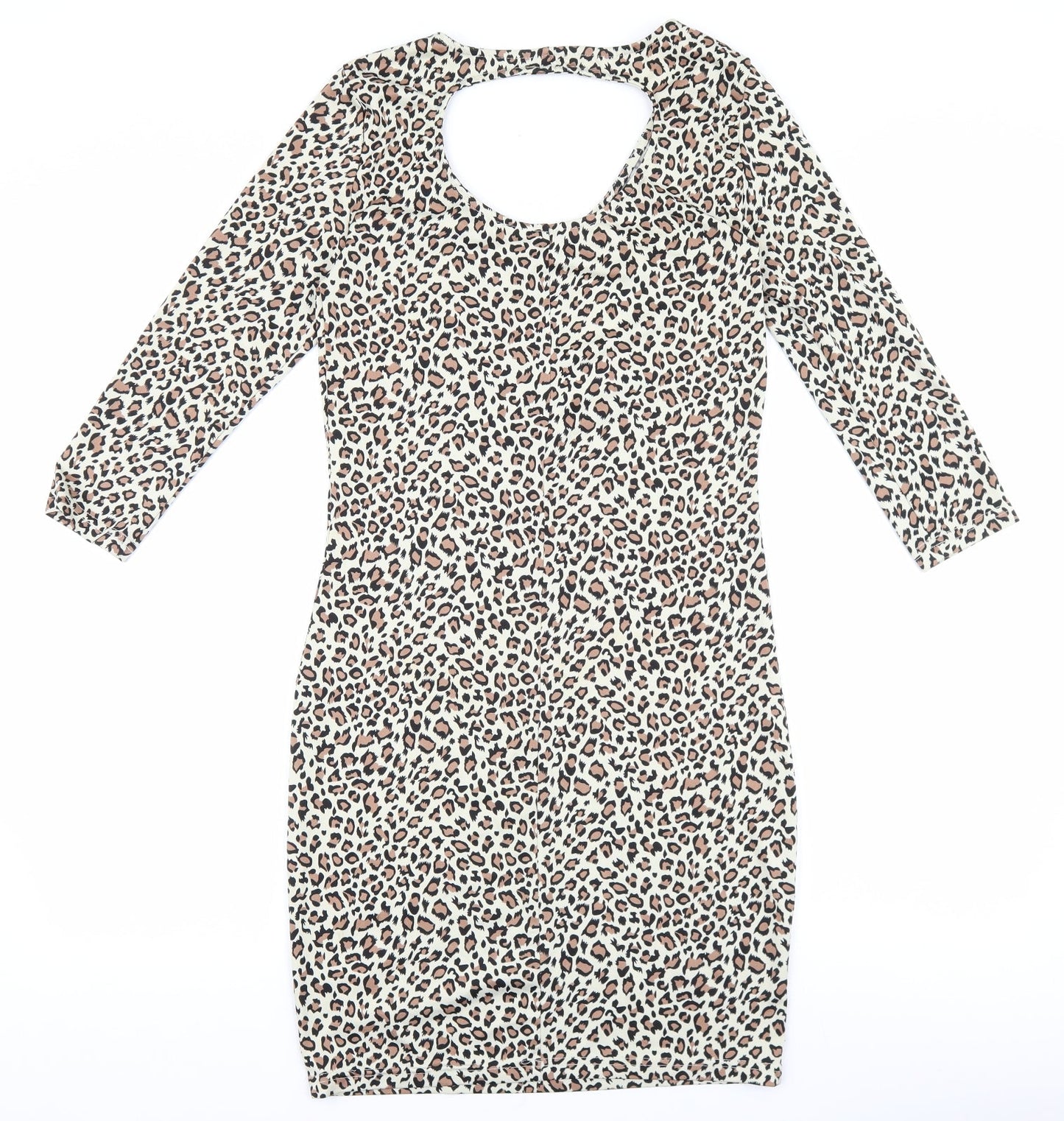 VERO MODA Womens Brown Animal Print Viscose Bodycon Size S Scoop Neck Pullover - Leopard print