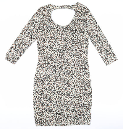 VERO MODA Womens Brown Animal Print Viscose Bodycon Size S Scoop Neck Pullover - Leopard print