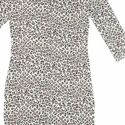 VERO MODA Womens Brown Animal Print Viscose Bodycon Size S Scoop Neck Pullover - Leopard print
