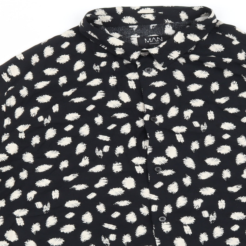 Mens UK Size 2XL Boohoo Black  Button-Up Long Sleeve Casual Shirt