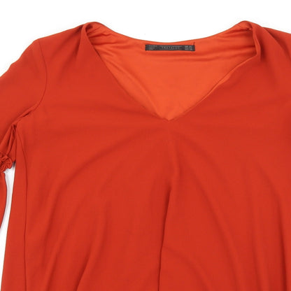 Zara Womens Orange Polyester Shift Size XS V-Neck Pullover