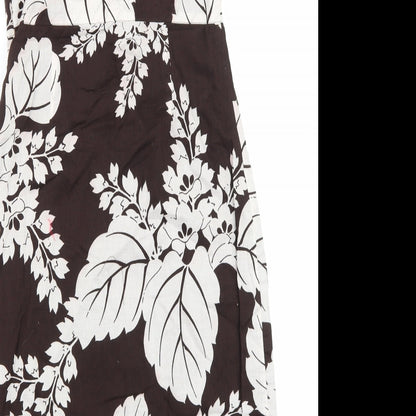 Warehouse Womens Brown Floral Cotton Slip Dress Size 10 V-Neck Zip