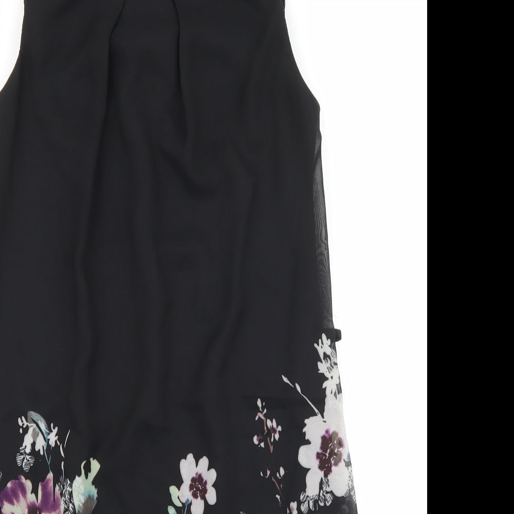 Primark Womens Black Floral Polyester Shift Size 6 Boat Neck Button