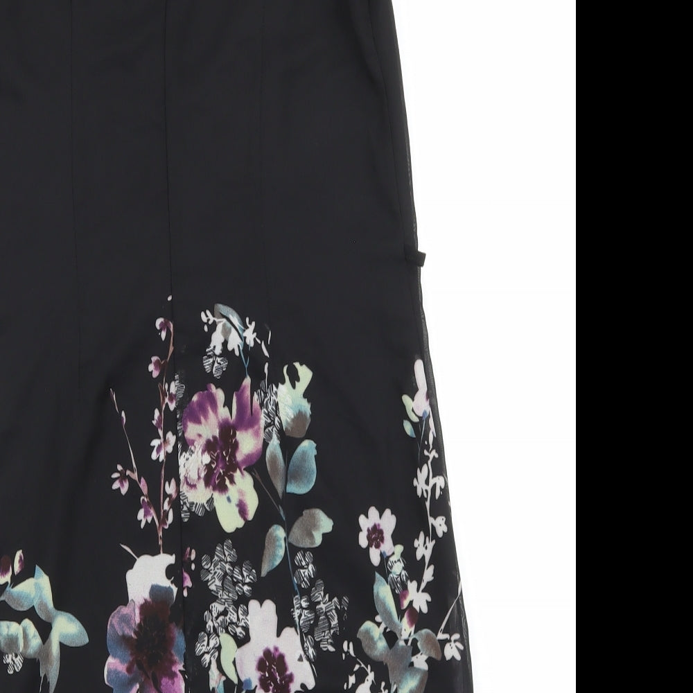 Primark Womens Black Floral Polyester Shift Size 6 Boat Neck Button