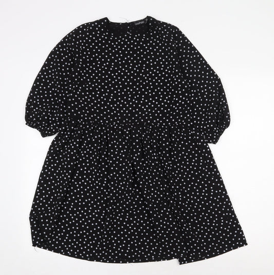 Boohoo Womens Black Polka Dot Polyester Trapeze & Swing Size 6 Round Neck Button