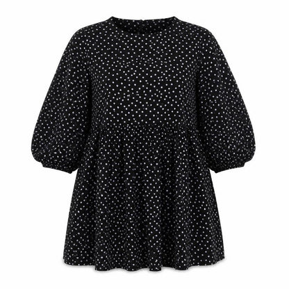 Boohoo Womens Black Polka Dot Polyester Trapeze & Swing Size 6 Round Neck Button