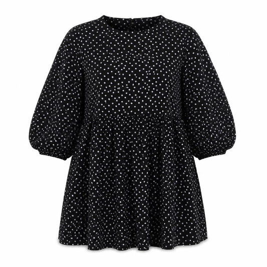 Boohoo Womens Black Polka Dot Polyester Trapeze & Swing Size 6 Round Neck Button