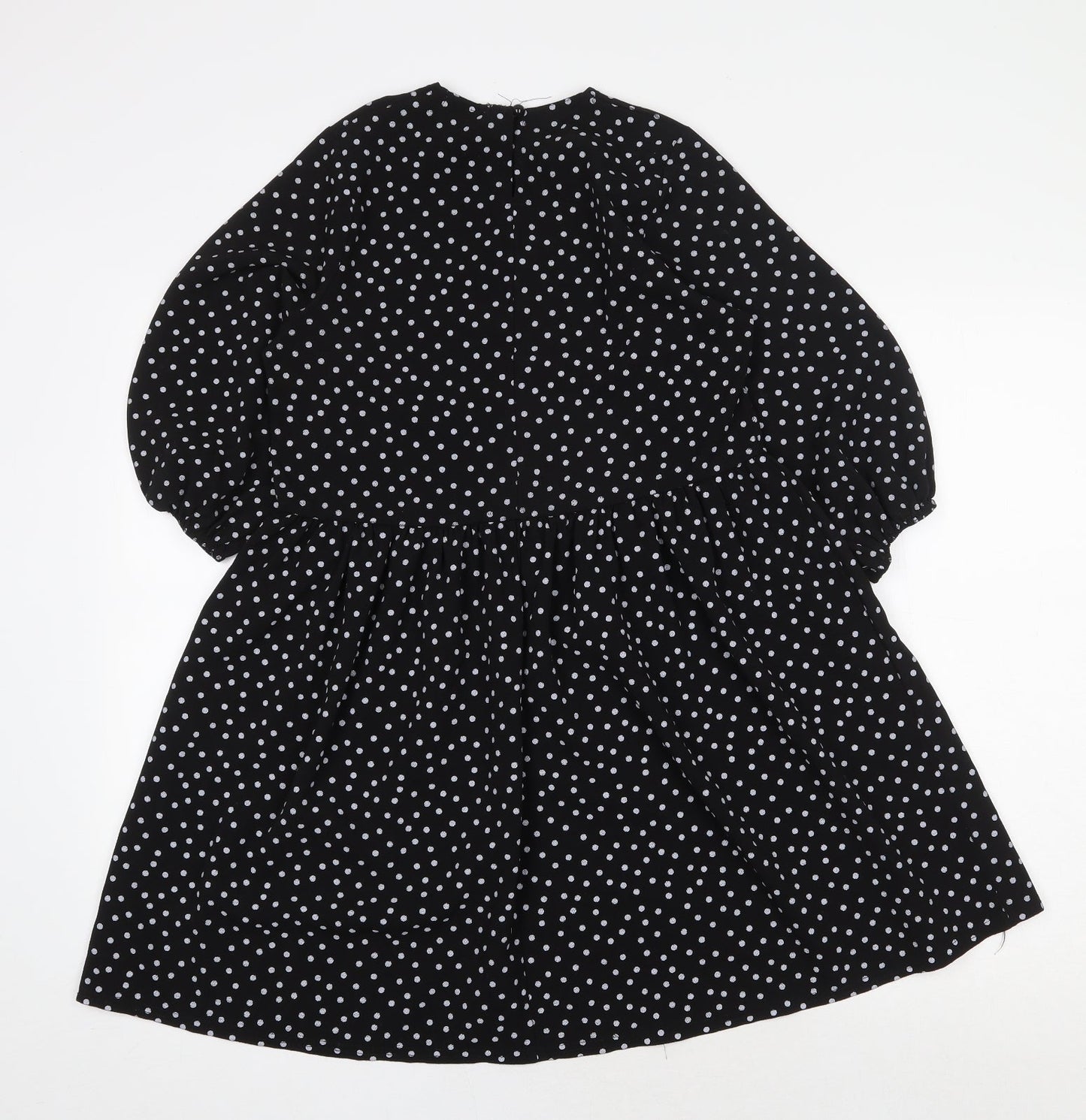 Boohoo Womens Black Polka Dot Polyester Trapeze & Swing Size 6 Round Neck Button
