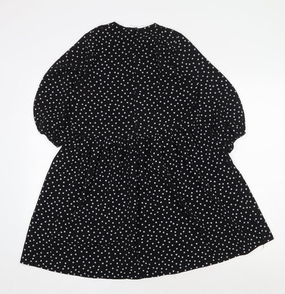 Boohoo Womens Black Polka Dot Polyester Trapeze & Swing Size 6 Round Neck Button