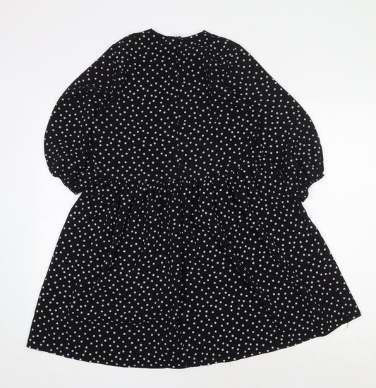 Boohoo Womens Black Polka Dot Polyester Trapeze & Swing Size 6 Round Neck Button