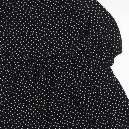 Boohoo Womens Black Polka Dot Polyester Trapeze & Swing Size 6 Round Neck Button