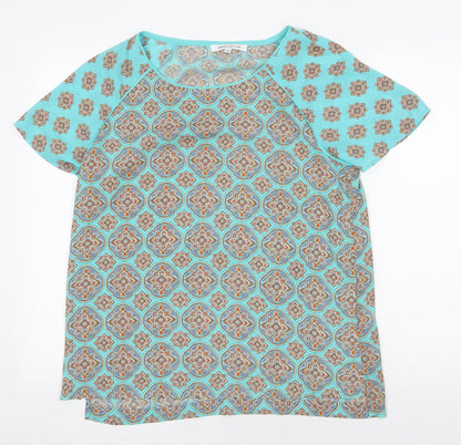 Rose + Olive Womens Green Geometric Polyester Basic Blouse Size M Round Neck