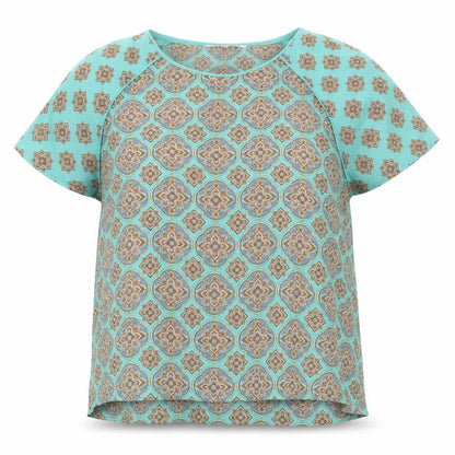 Rose + Olive Womens Green Geometric Polyester Basic Blouse Size M Round Neck