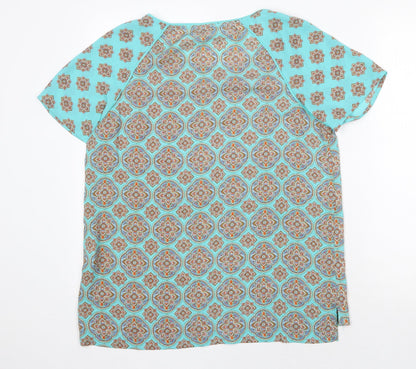 Rose + Olive Womens Green Geometric Polyester Basic Blouse Size M Round Neck