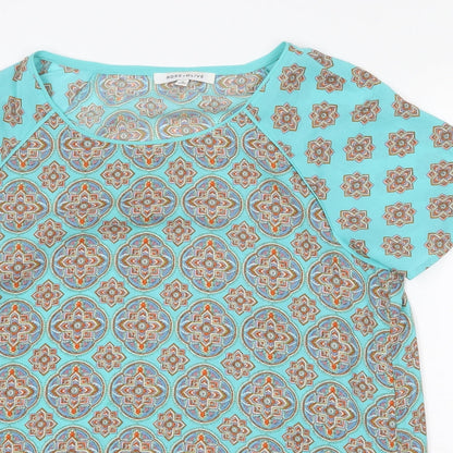 Rose + Olive Womens Green Geometric Polyester Basic Blouse Size M Round Neck