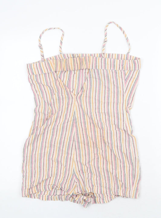 Topshop Womens Multicoloured Striped 100% Cotton Playsuit One-Piece Size 8 Button
