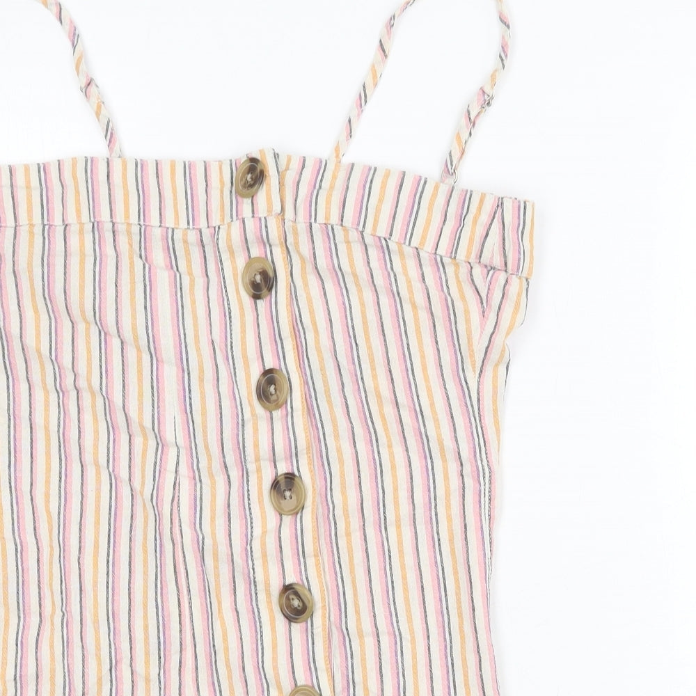 Topshop Womens Multicoloured Striped 100% Cotton Playsuit One-Piece Size 8 Button