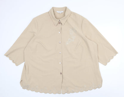 TanJay Womens Beige Polyester Basic Button-Up Size 22 Collared