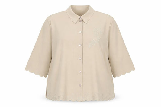 TanJay Womens Beige Polyester Basic Button-Up Size 22 Collared