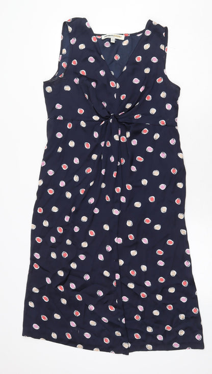 Clements Ribeiro Womens Blue Geometric Polyester A-Line Size 12 V-Neck Zip