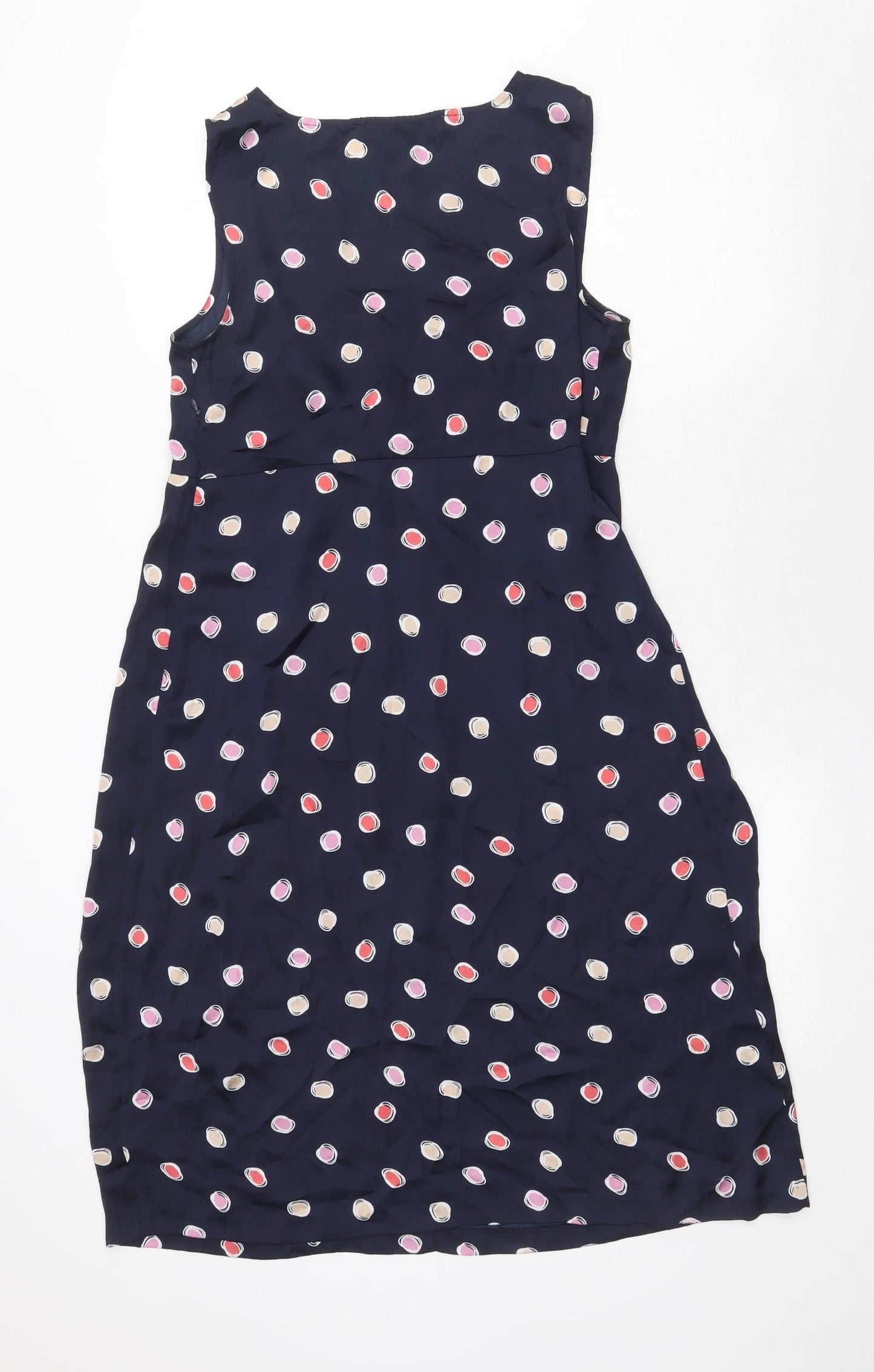 Clements Ribeiro Womens Blue Geometric Polyester A-Line Size 12 V-Neck Zip