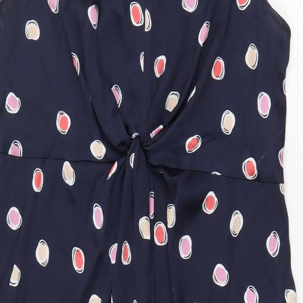 Clements Ribeiro Womens Blue Geometric Polyester A-Line Size 12 V-Neck Zip