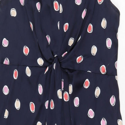 Clements Ribeiro Womens Blue Geometric Polyester A-Line Size 12 V-Neck Zip