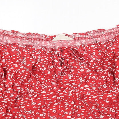 Beyond Words Womens Red Floral Viscose Cropped Blouse Size M Off the Shoulder - Bardot