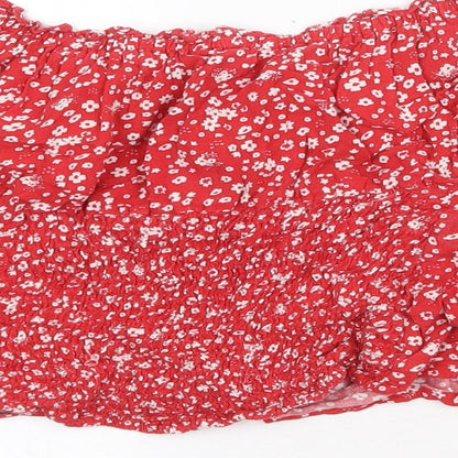 Beyond Words Womens Red Floral Viscose Cropped Blouse Size M Off the Shoulder - Bardot