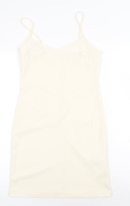 Primark Womens Beige Polyester Slip Dress Size 4 V-Neck Pullover