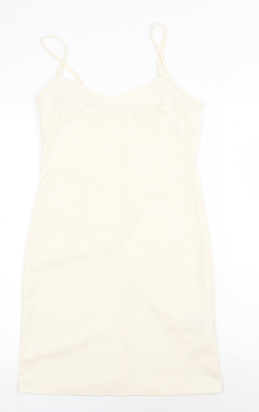 Primark Womens Beige Polyester Slip Dress Size 4 V-Neck Pullover