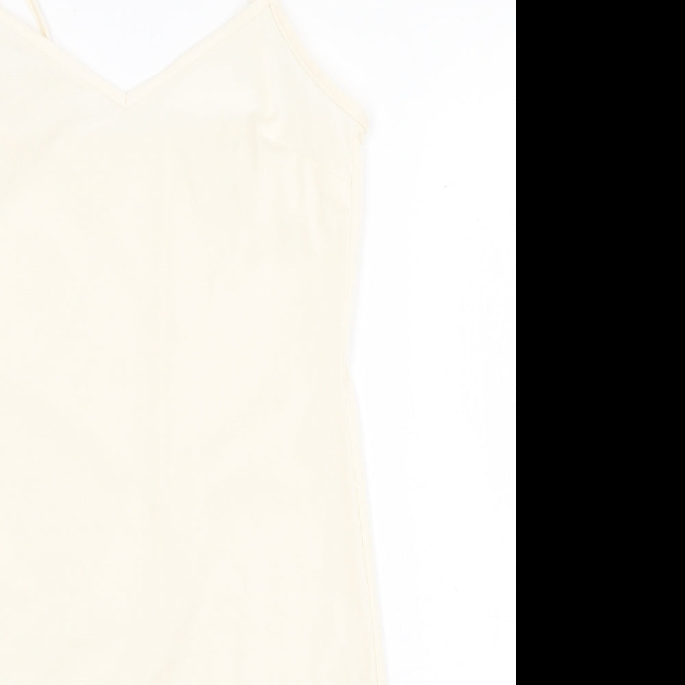Primark Womens Beige Polyester Slip Dress Size 4 V-Neck Pullover