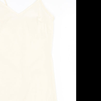 Primark Womens Beige Polyester Slip Dress Size 4 V-Neck Pullover