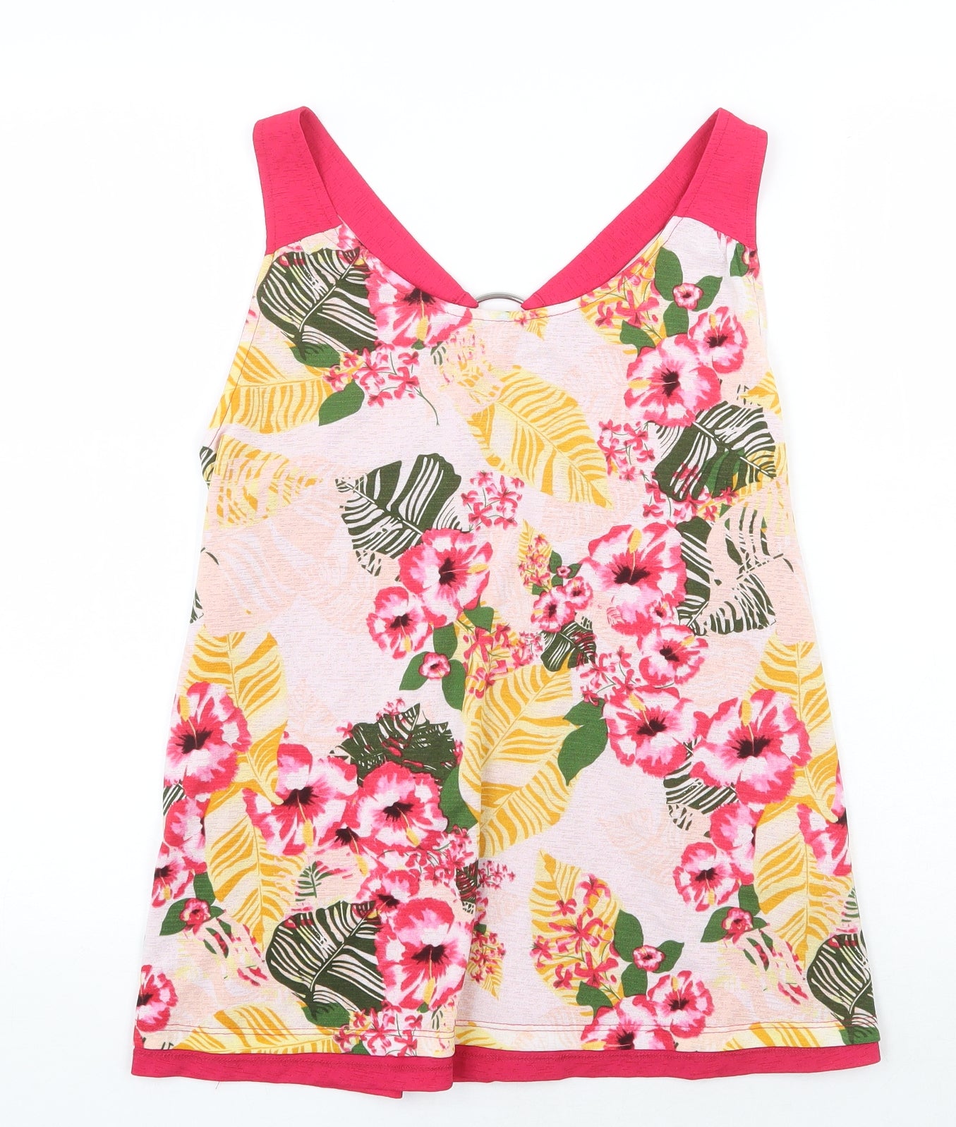 Avon Womens Pink Geometric Polyester Basic Tank Size 10 Round Neck