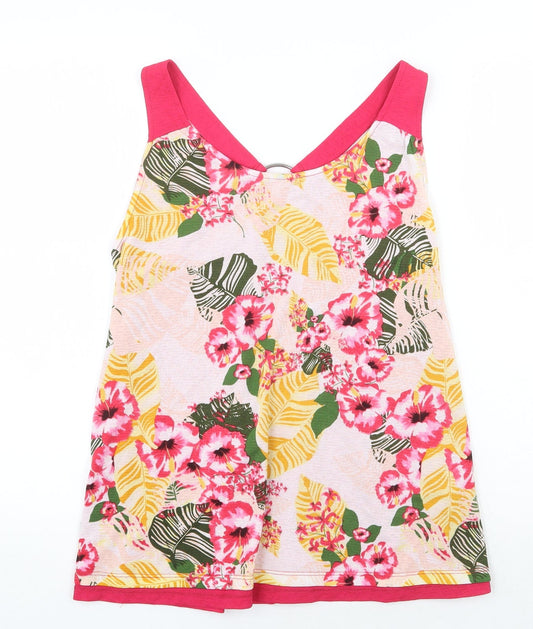 Avon Womens Pink Geometric Polyester Basic Tank Size 10 Round Neck