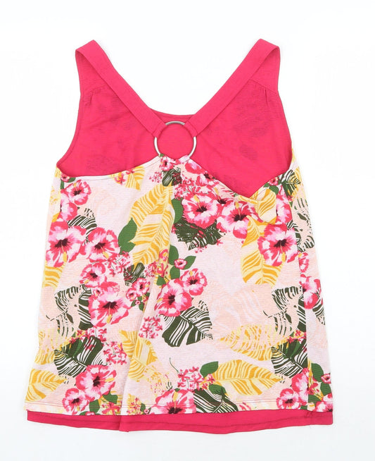 Avon Womens Pink Geometric Polyester Basic Tank Size 10 Round Neck