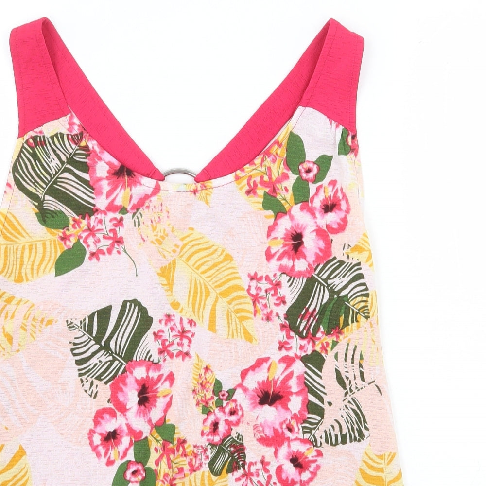 Avon Womens Pink Geometric Polyester Basic Tank Size 10 Round Neck