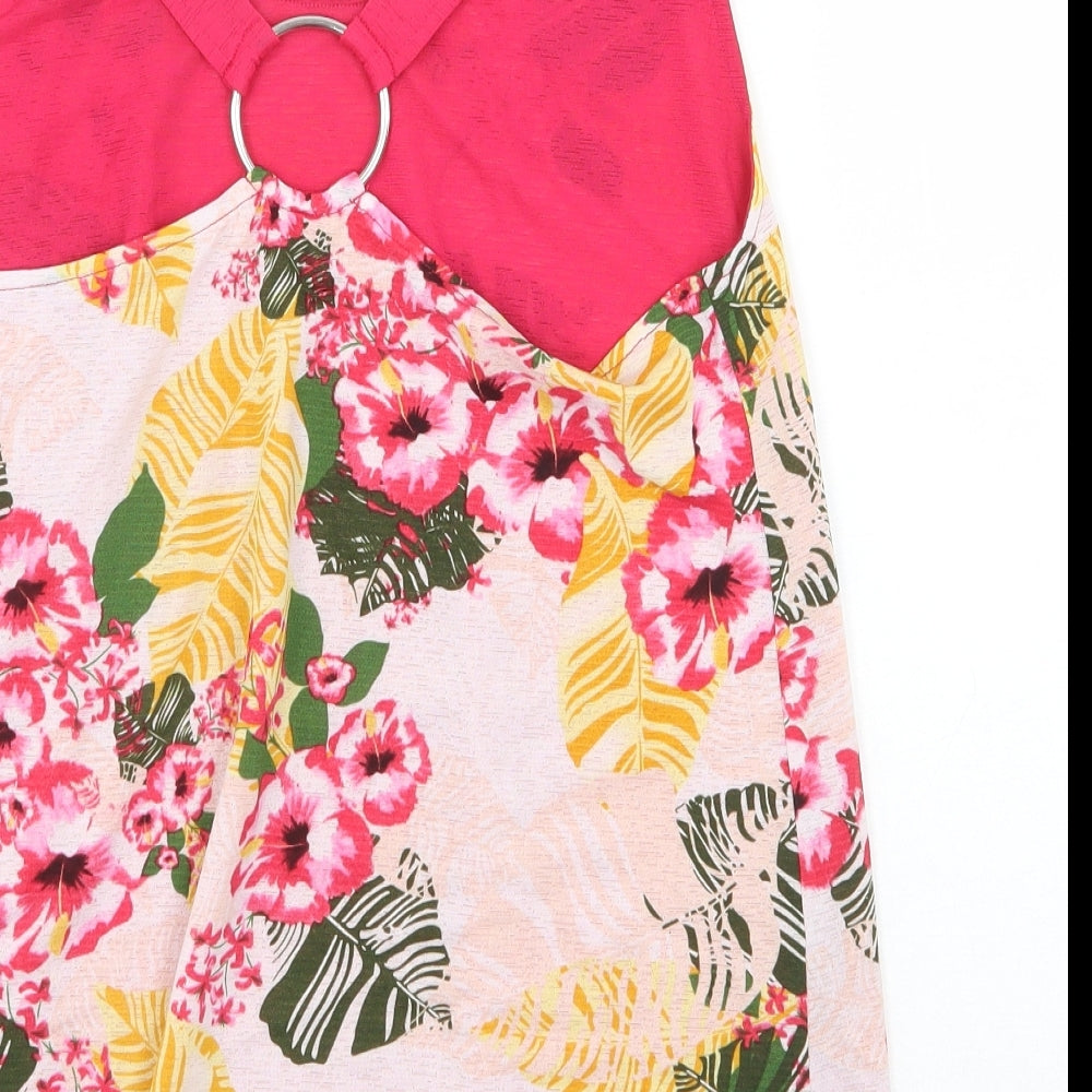 Avon Womens Pink Geometric Polyester Basic Tank Size 10 Round Neck