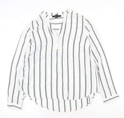 FOREVER 21 Womens White Striped Polyester Basic Blouse Size M V-Neck