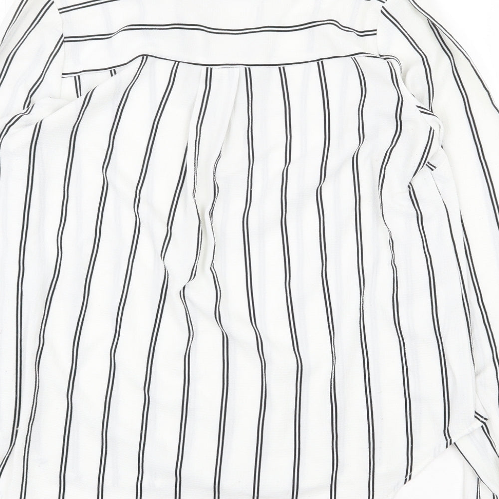 FOREVER 21 Womens White Striped Polyester Basic Blouse Size M V-Neck