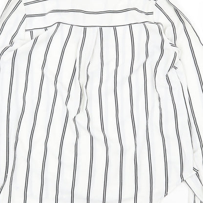 FOREVER 21 Womens White Striped Polyester Basic Blouse Size M V-Neck