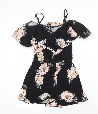 Select Womens Black Floral Viscose Playsuit One-Piece Size 8 Pullover