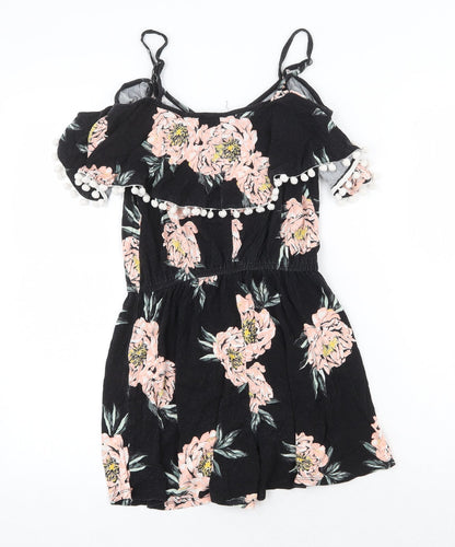 Select Womens Black Floral Viscose Playsuit One-Piece Size 8 Pullover