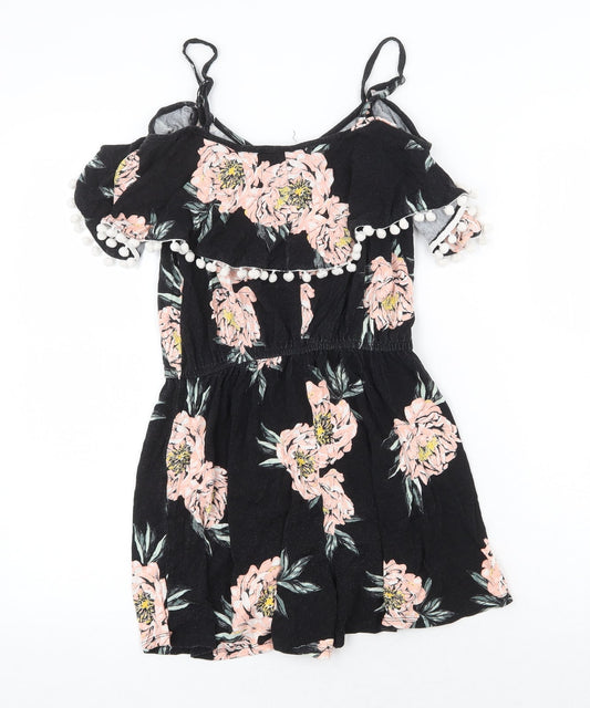 Select Womens Black Floral Viscose Playsuit One-Piece Size 8 Pullover