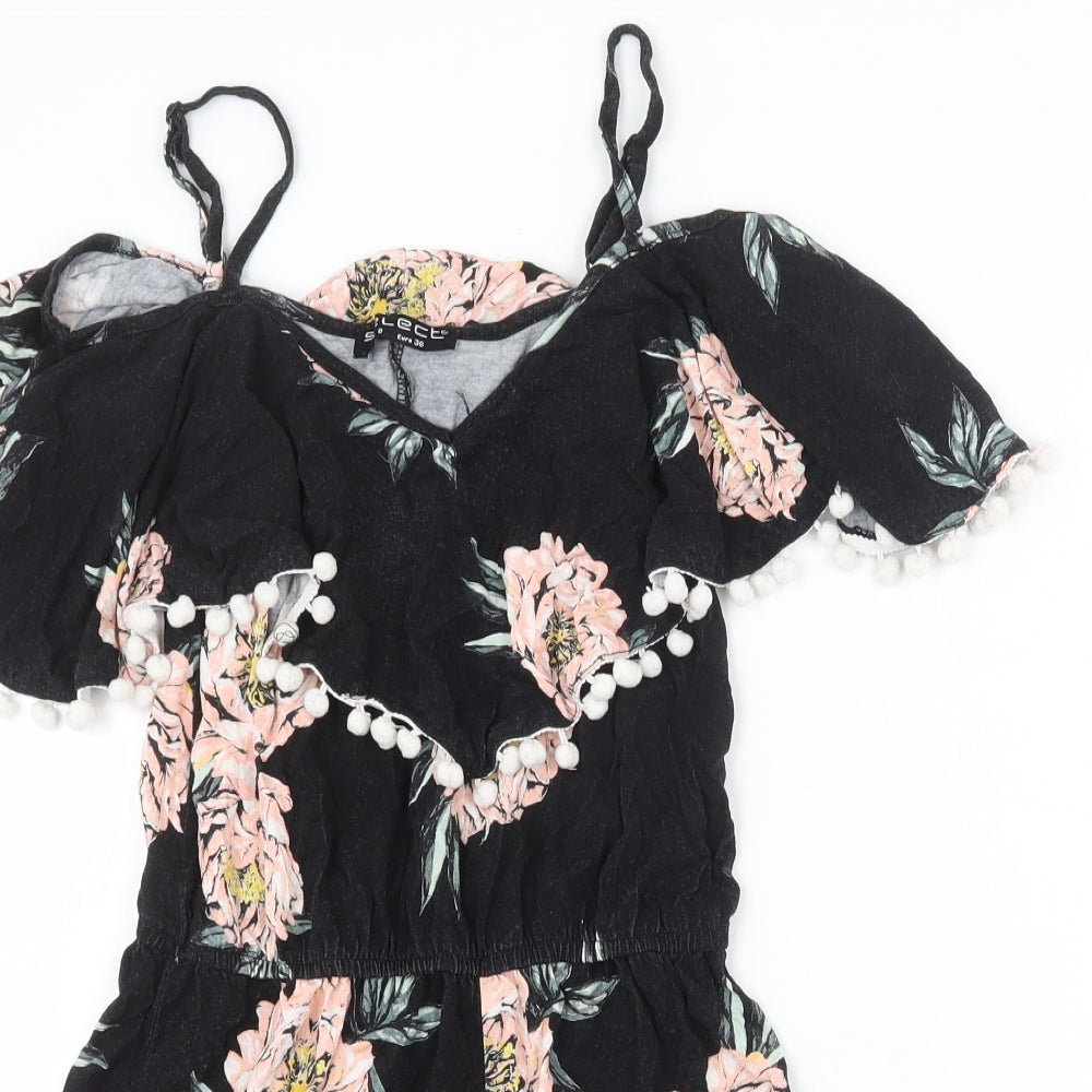 Select Womens Black Floral Viscose Playsuit One-Piece Size 8 Pullover