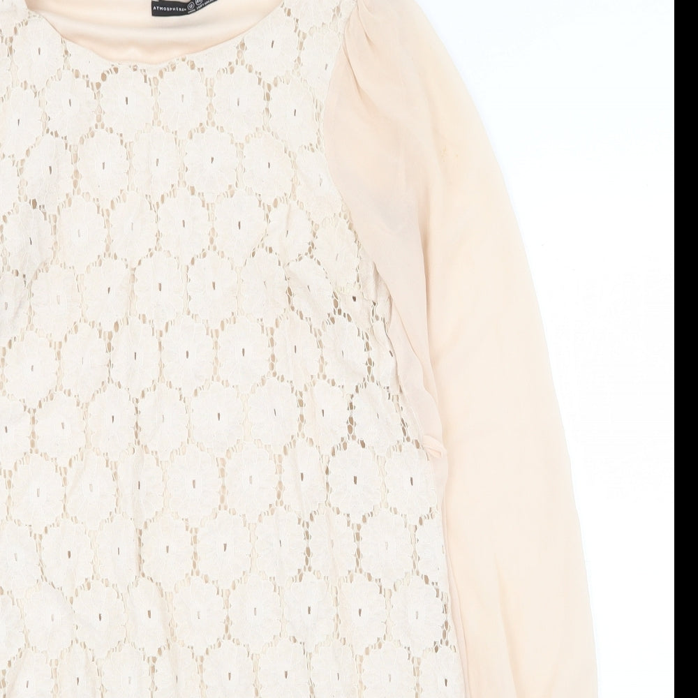 Atmosphere Womens Beige Polyester Shift Size 12 Round Neck Pullover